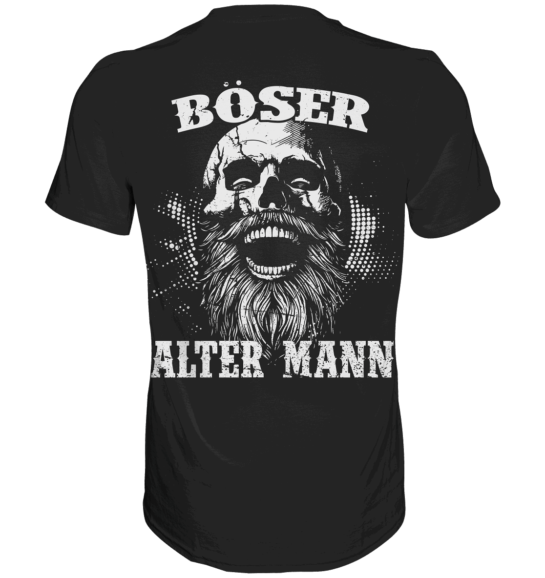 Schwarzes T-Shirt mit "Böser Alter Mann" Motiv.