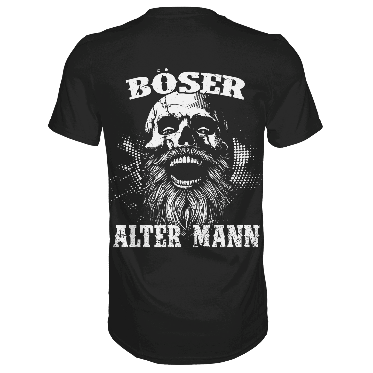 Schwarzes T-Shirt mit "Böser Alter Mann" Motiv.