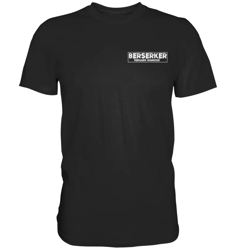 Schwarzes Berserker Midgard Warrior T-Shirt Vorderseite mit Wolf-Motiv und Schriftzug