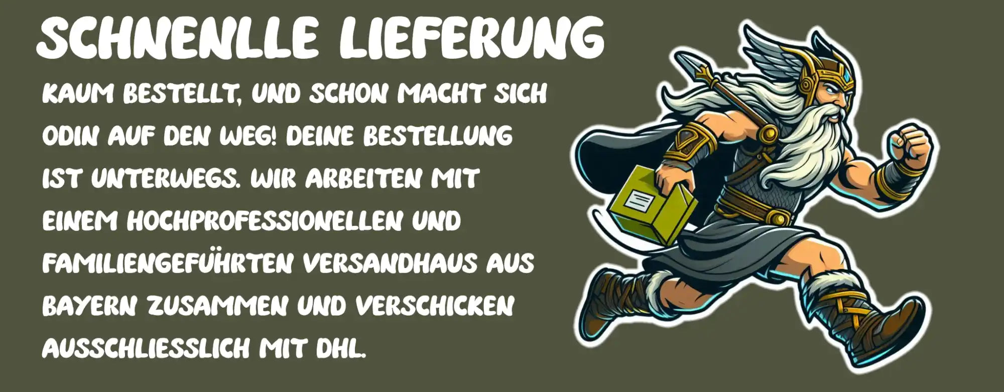 Wikinger Maskottchen Odin liefert Paket schnell | Schnelle Lieferung durch DONNERWOLF