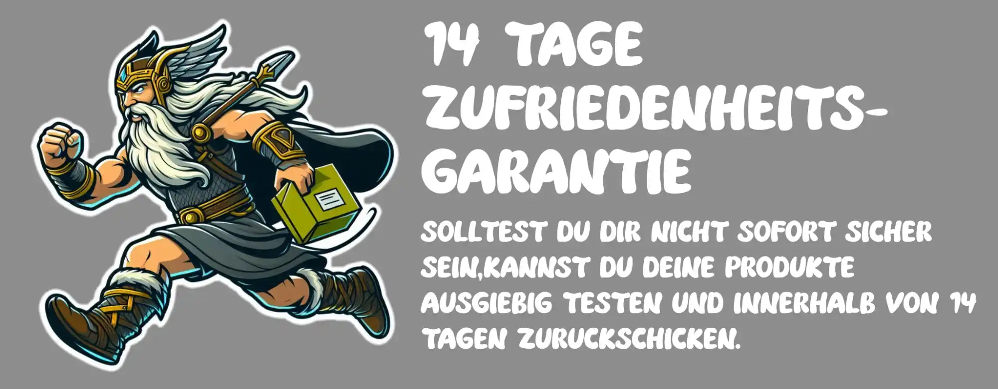 Wikinger Maskottchen liefert Paket mit 14 Tage Zufriedenheitsgarantie | DONNERWOLF