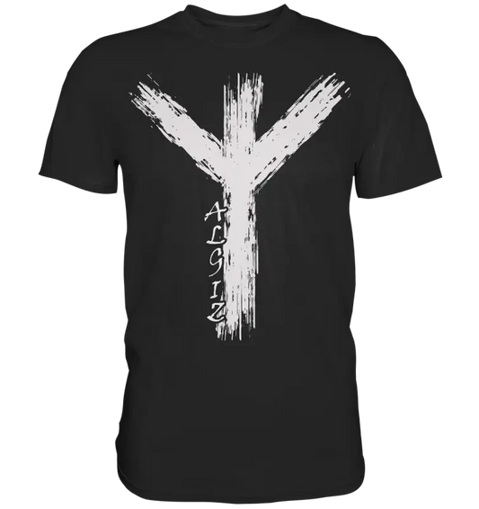Wikinger Premium Shirt mit Algiz-Rune – Hochwertiges Herren T-Shirt mit Nordischer Schutzrune - Black / S