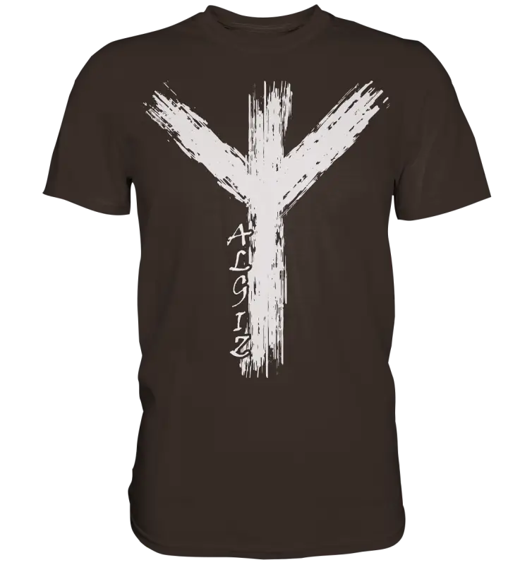 Wikinger Premium Shirt mit Algiz-Rune – Hochwertiges Herren T-Shirt mit Nordischer Schutzrune - Brown / S
