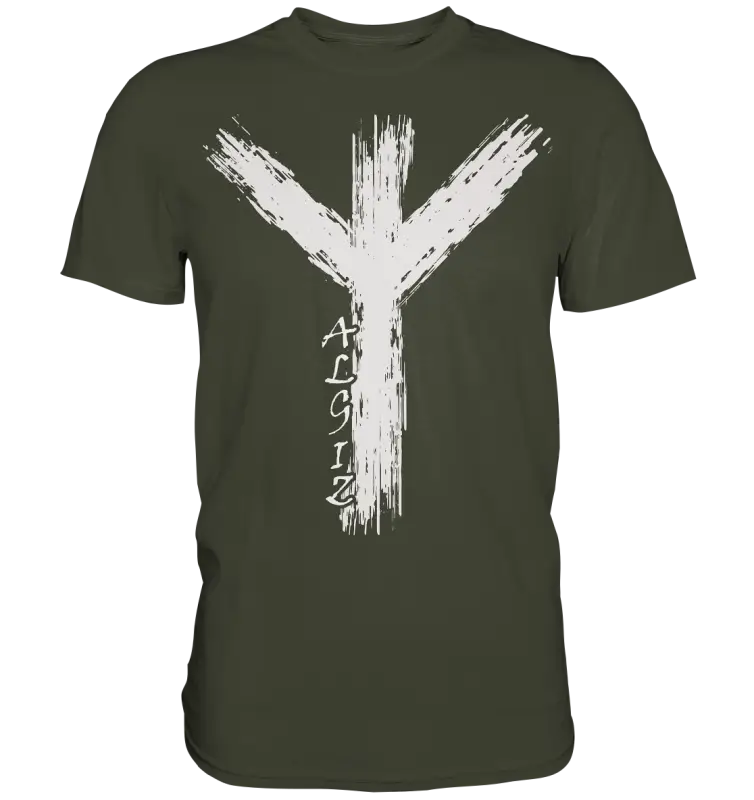 Wikinger Premium Shirt mit Algiz-Rune – Hochwertiges Herren T-Shirt mit Nordischer Schutzrune - Urban Khaki / S