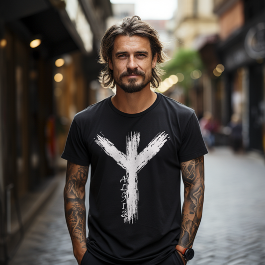 Wikinger Premium Shirt mit Algiz-Rune – Hochwertiges Herren T-Shirt mit Nordischer Schutzrune