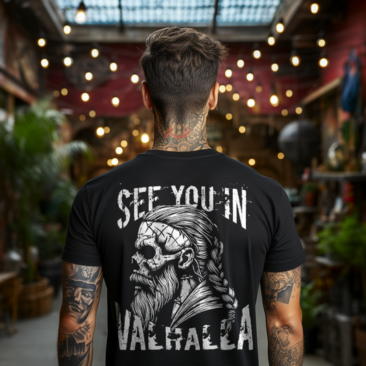 SEE YOU IN VALHALLA - Premium T-Shirt (Beidseitiger Druck)