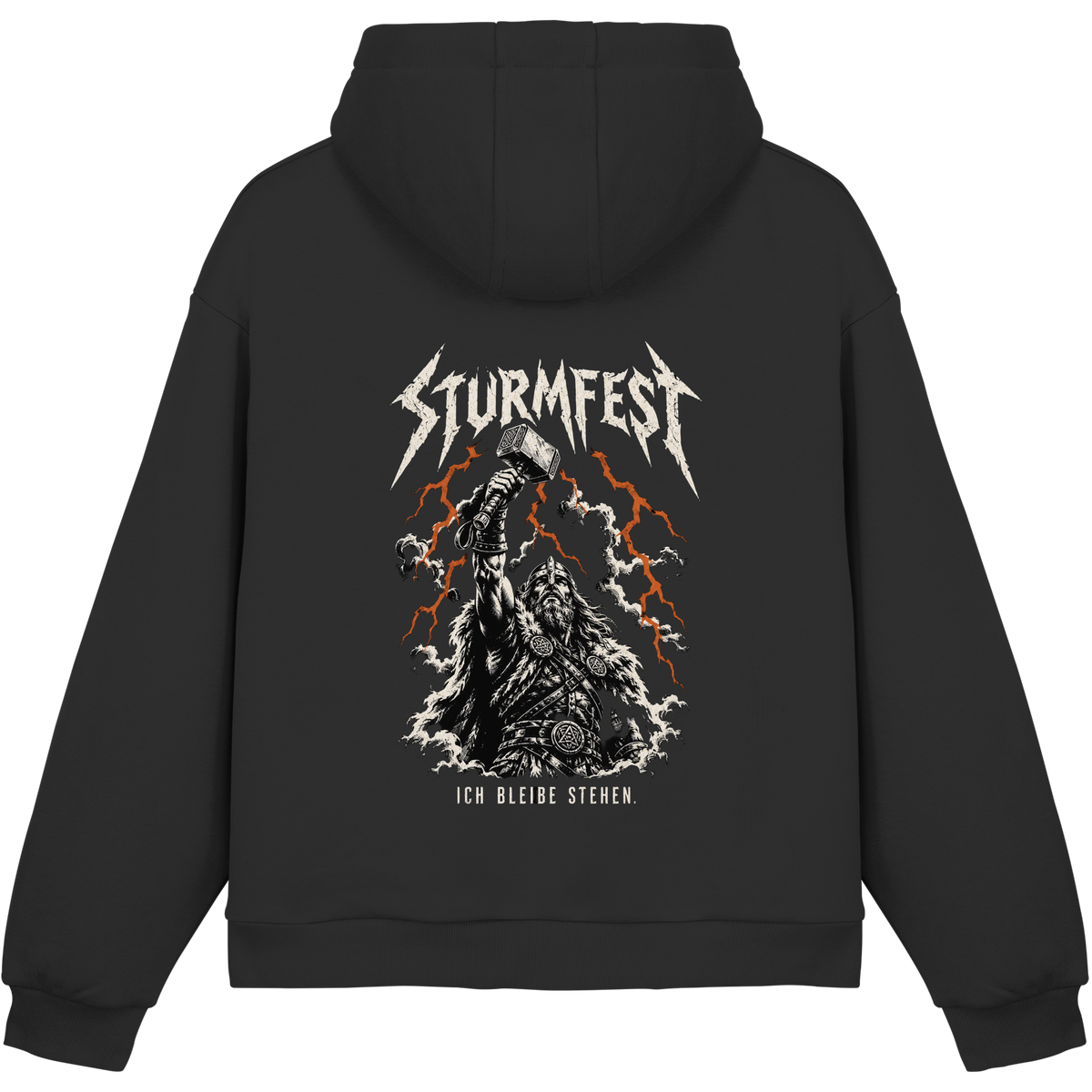 Sturmfest Thorshammer Wikinger Hoodie Herren Schwarz