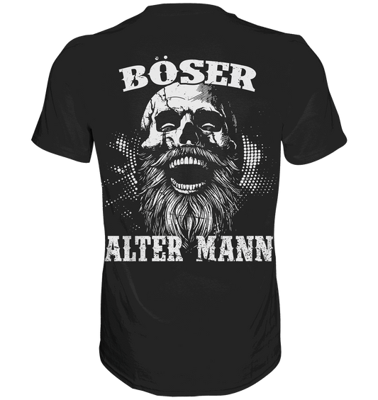 Schwarzes T-Shirt mit "Böser Alter Mann" Motiv.