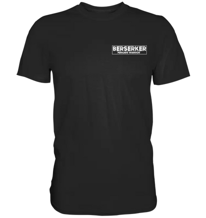 Schwarzes Berserker Midgard Warrior T-Shirt Vorderseite mit Wolf-Motiv und Schriftzug