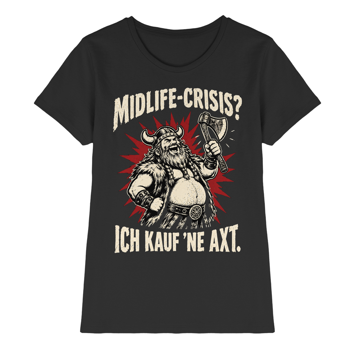 Midlife Crisis Wikinger T-Shirt Damen Schwarz