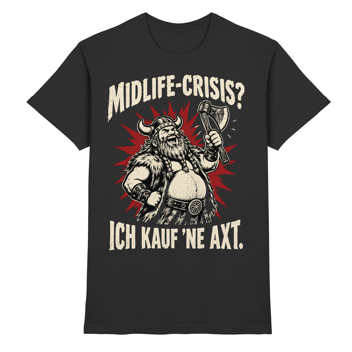 Midlife Crisis Wikinger T-Shirt Herren Schwarz