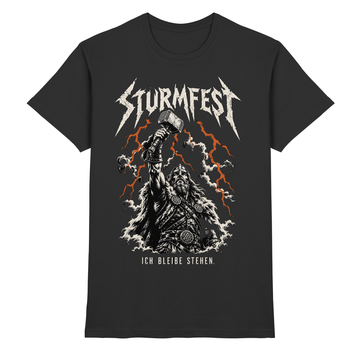 Sturmfest Thorshammer Wikinger T-Shirt Herren Schwarz