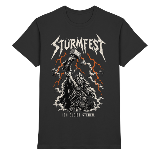 Sturmfest Thorshammer Wikinger T-Shirt Herren Schwarz