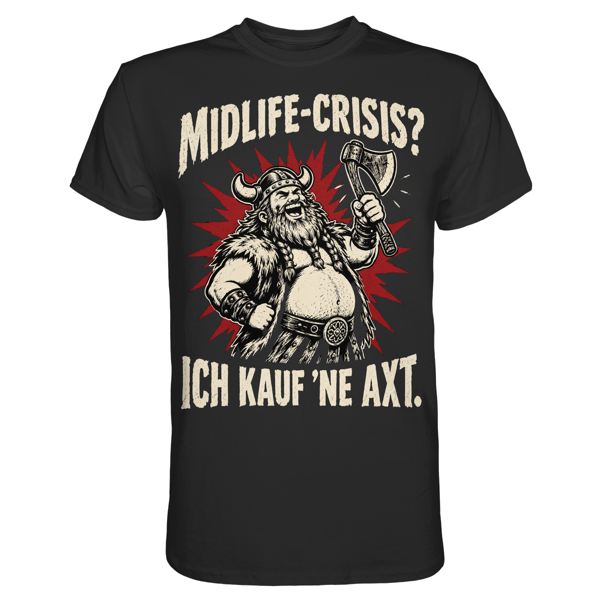 Midlife Crisis Wikinger T-Shirt Herren Schwarz