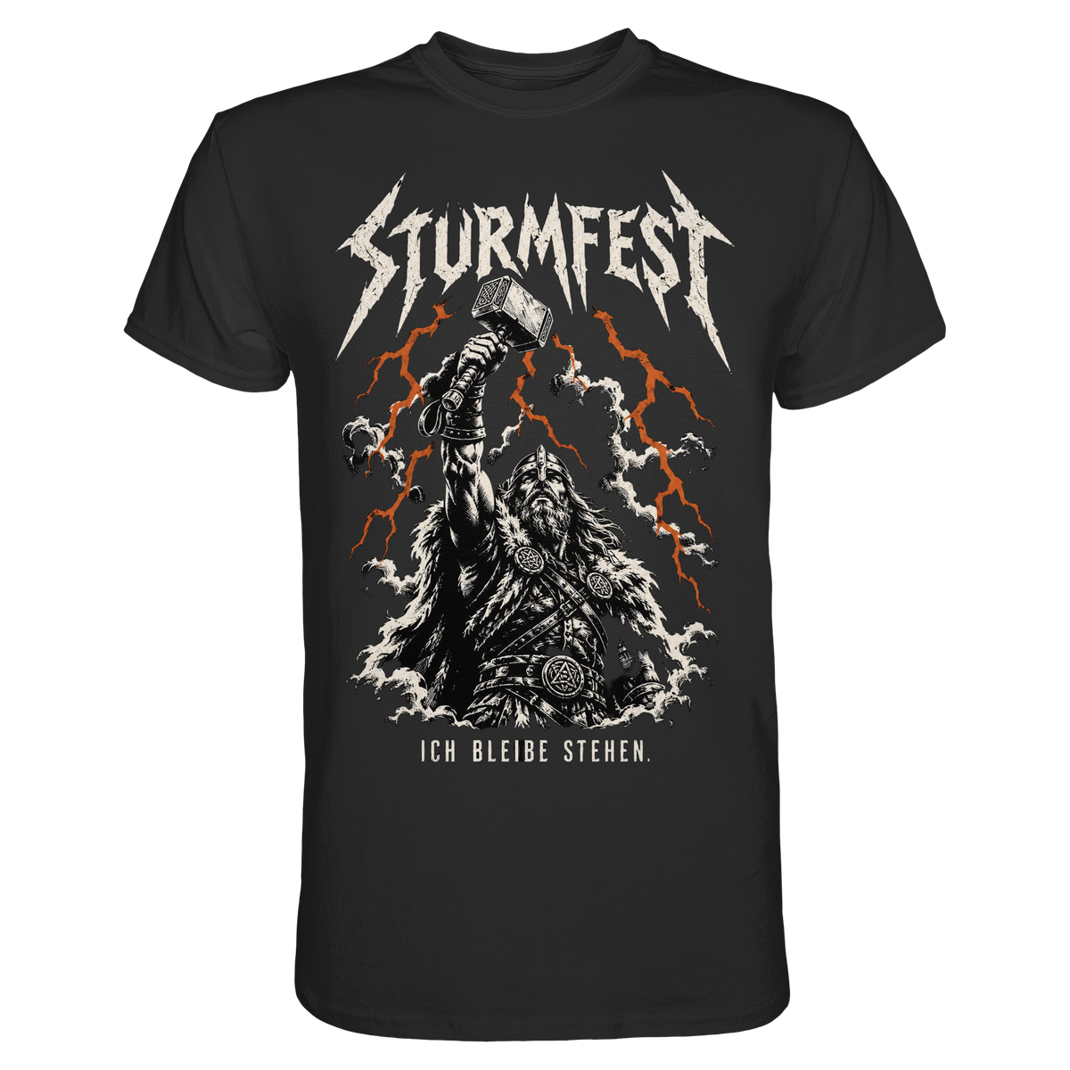 Sturmfest Thorshammer Wikinger T-Shirt Herren Schwarz