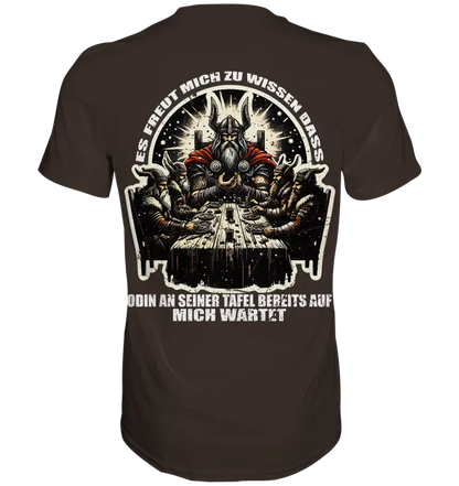 Odin wartet an seiner Tafel auf mich  - Premium Shirt (Beidseitiger Druck) - Donnerwolf