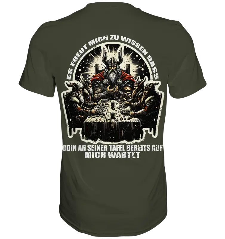 Odin wartet an seiner Tafel auf mich  - Premium Shirt (Beidseitiger Druck) - Donnerwolf
