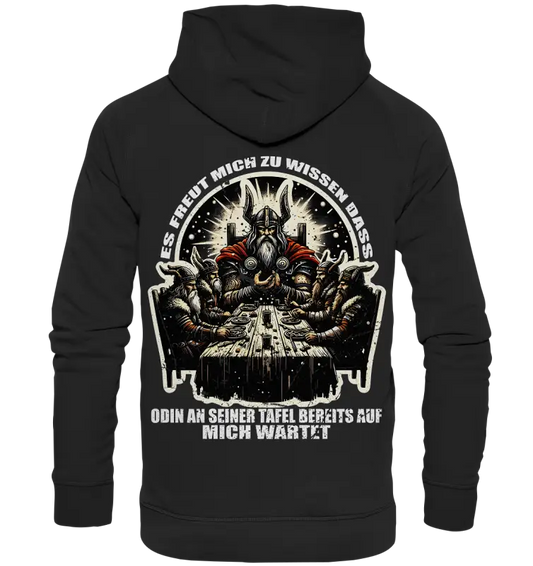 Odin wartet an seiner Tafel auf mich  - Unisex Hoodie (Beidseitiger Druck) - Donnerwolf