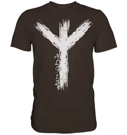 Wikinger Premium Shirt mit Algiz-Rune – Hochwertiges Herren T-Shirt mit Nordischer Schutzrune - Brown / S