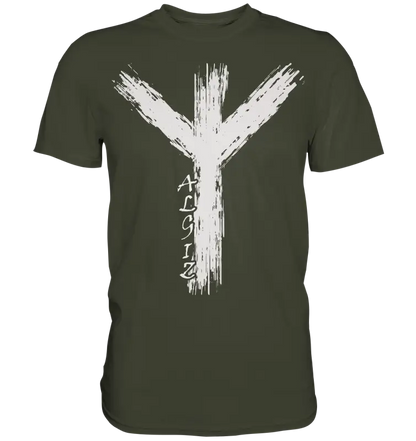 Wikinger Premium Shirt mit Algiz-Rune – Hochwertiges Herren T-Shirt mit Nordischer Schutzrune - Urban Khaki / S