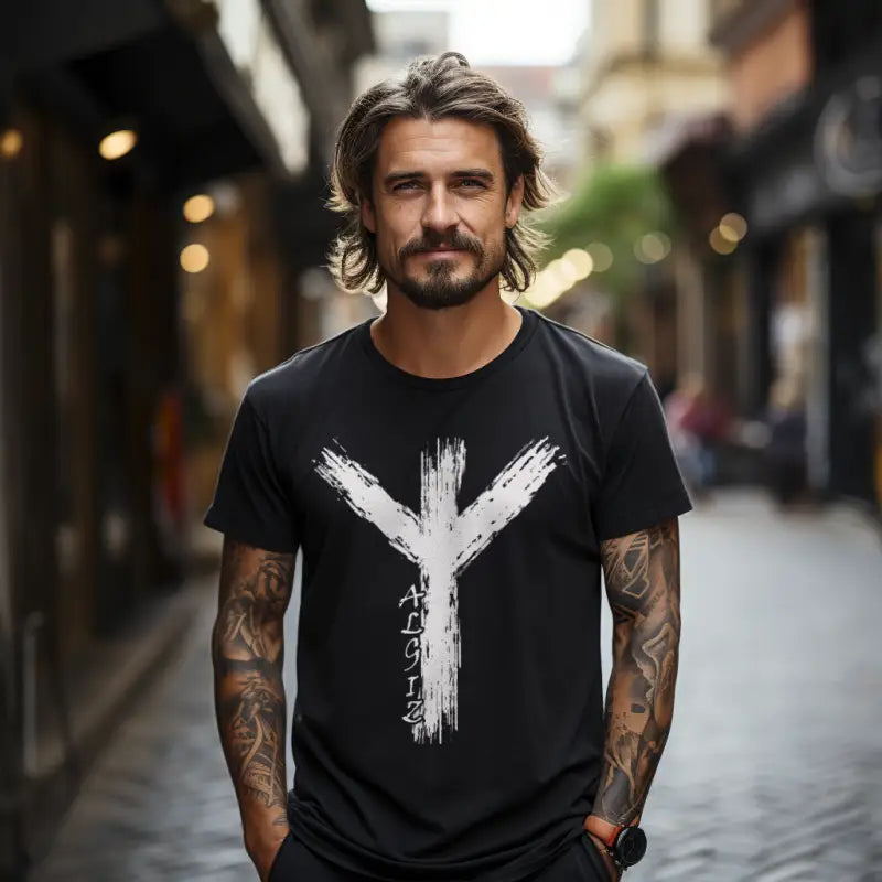 Wikinger Premium Shirt mit Algiz-Rune – Hochwertiges Herren T-Shirt mit Nordischer Schutzrune - Unisex-Shirts