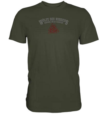 Wölfe des Nordens - Männer Shirt Premium Qualität & Beidseitiger Druck - Urban Khaki / XS - Unisex-Shirts
